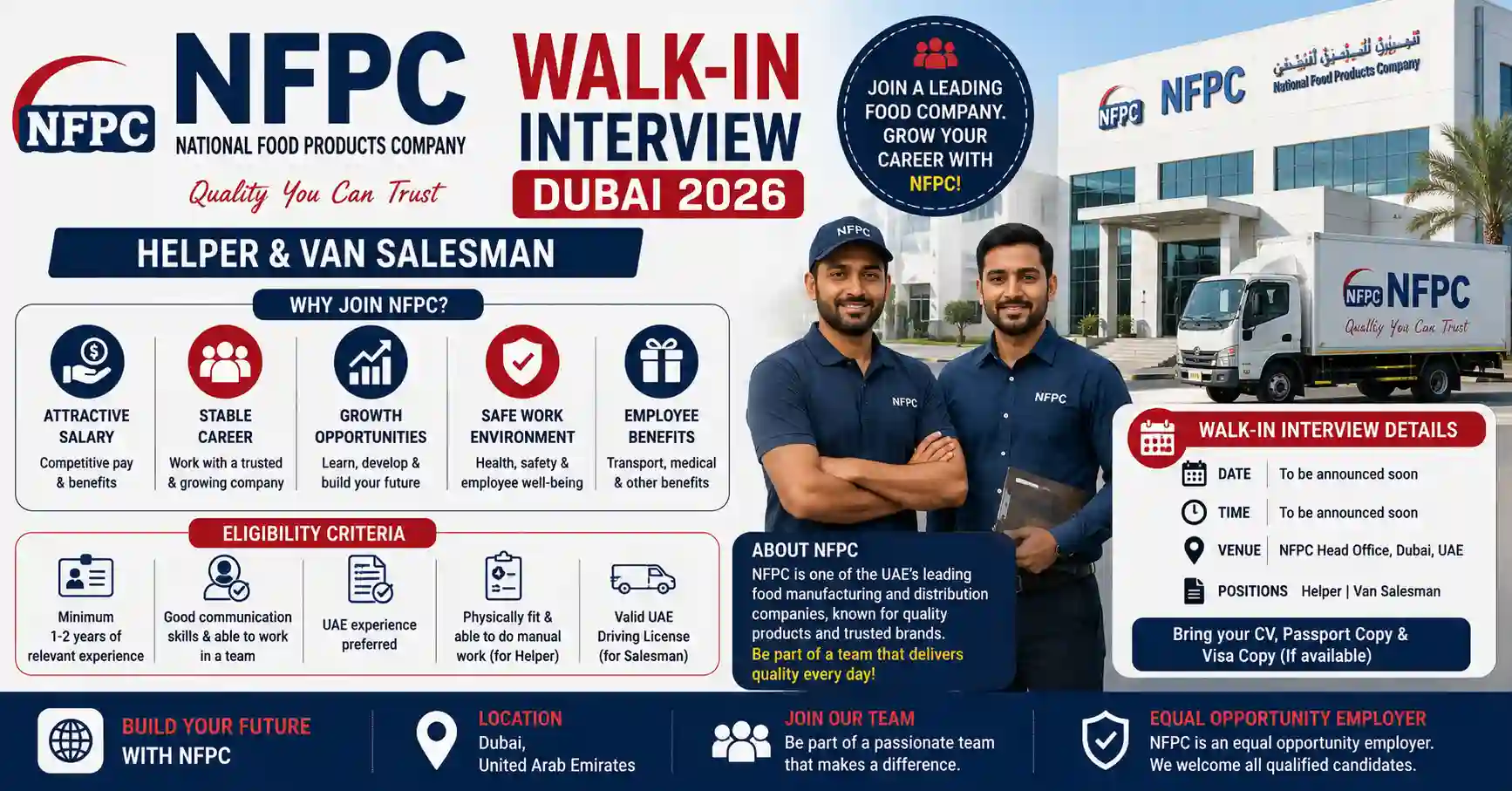 NFPC walk-in interview Dubai 2026 for Helper and Van Salesman vacancies