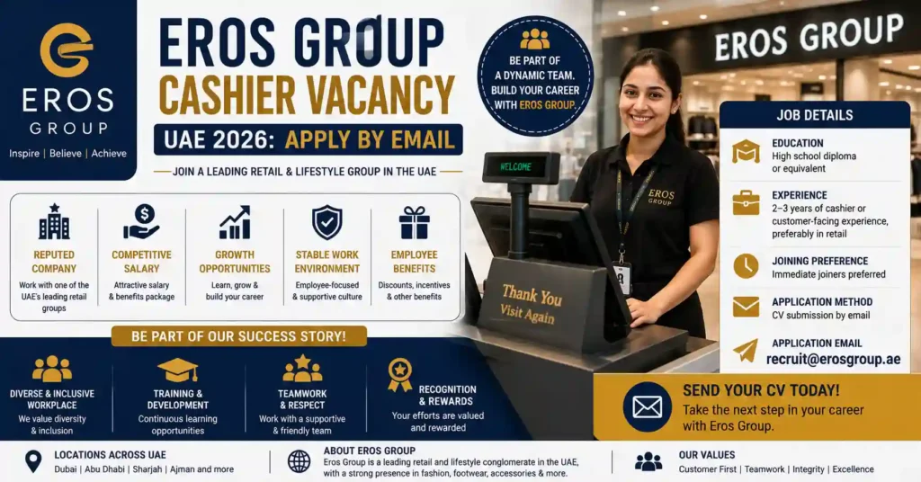 Eros Group Cashier Vacancy UAE 2026: Apply by Email