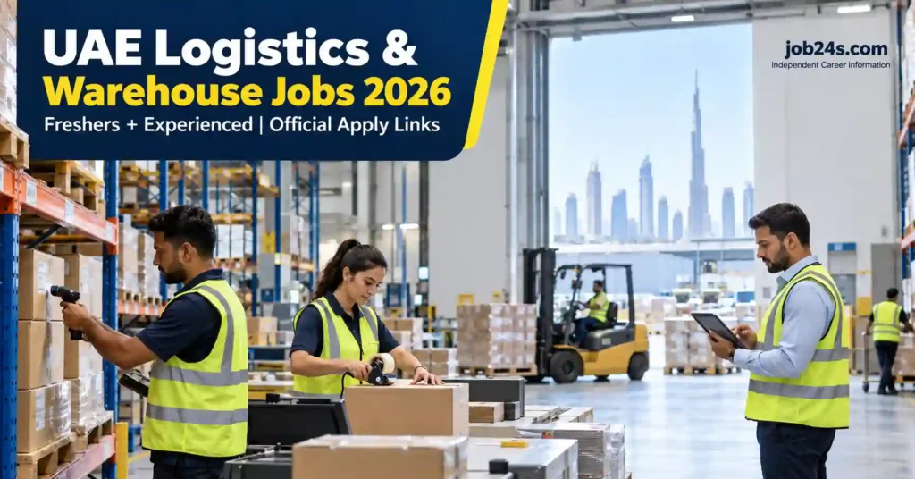 Logistics and warehouse workers handling inventory and shipments in a modern UAE distribution centre
